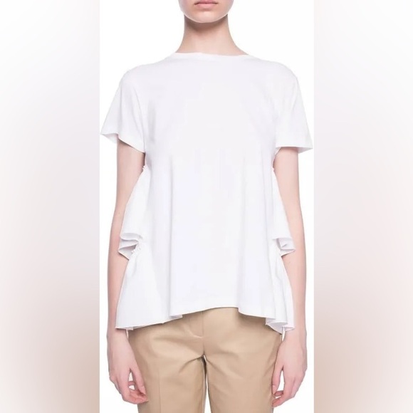 RED Valentino Women’s Ruffle Split Back T-Shirt White Cotton Small - Picture 1 of 13